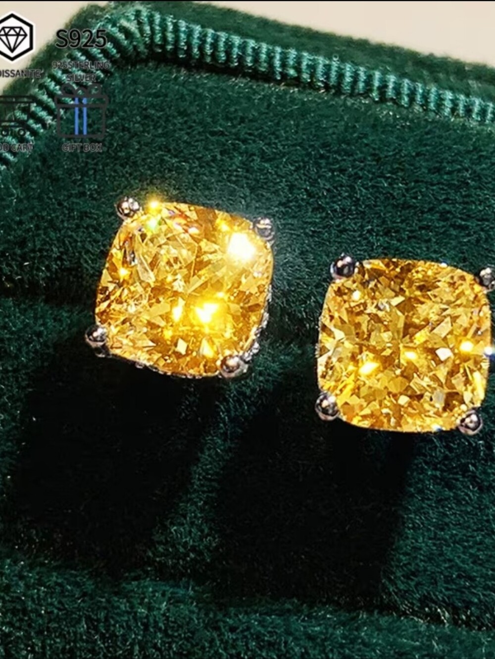 5.0 Carat Yellow Moussanite Stud Earrings-( GRA & GIFT BOX INCLUDED). NWT, $190